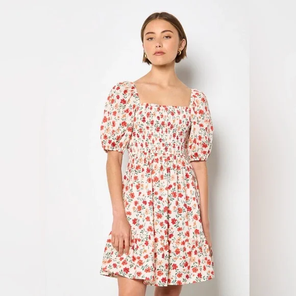 APRICOT 🍑- Floral Puff Sleeve Dress - Picture 5 of 7